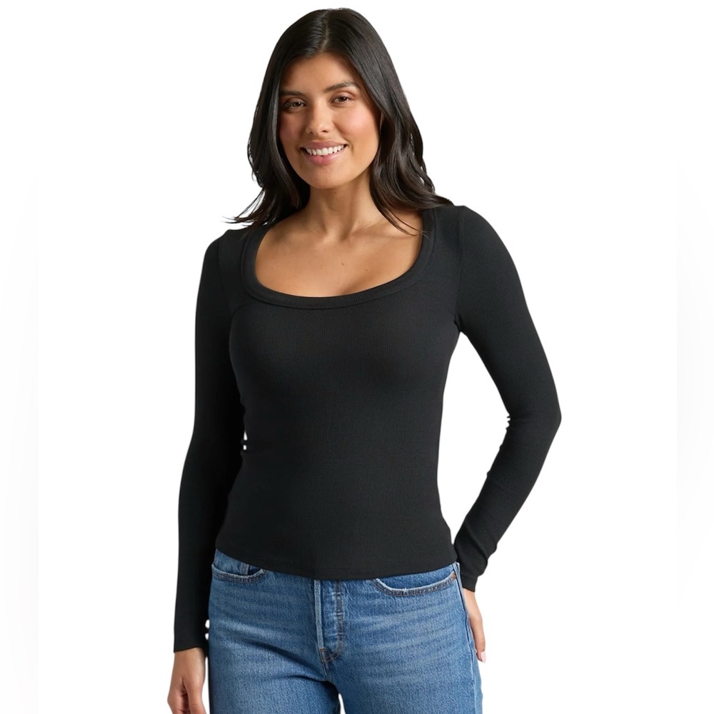 True Classic Ribbed Long Sleeve Scoop Neck Women's Top - Medium